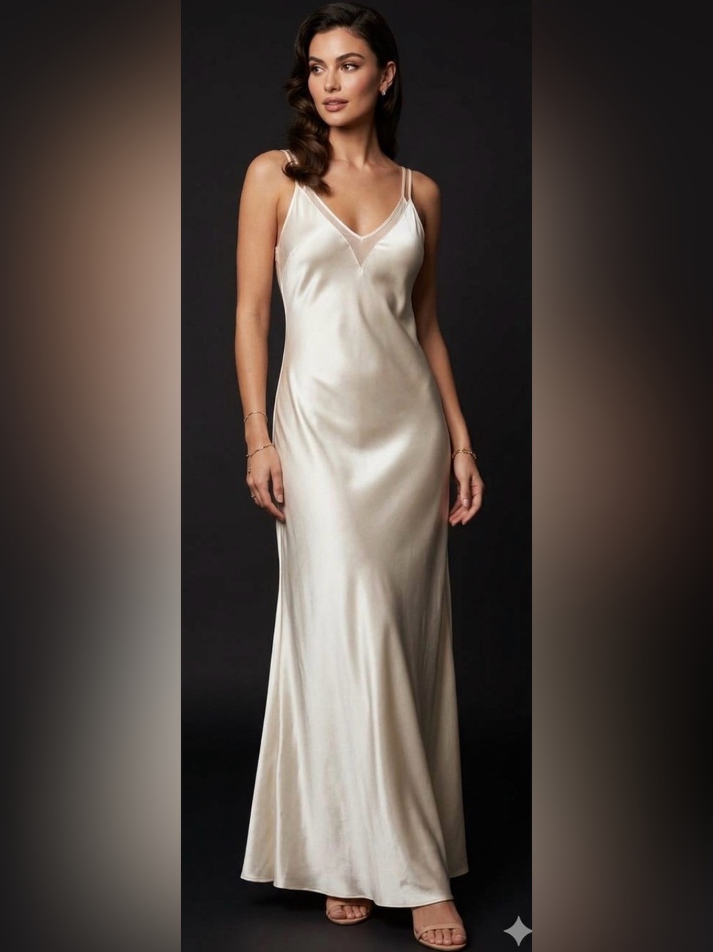 VTG 90s L.A. Intimates Liquid Satin Maxi Slip Dress Nightgown Cream Large